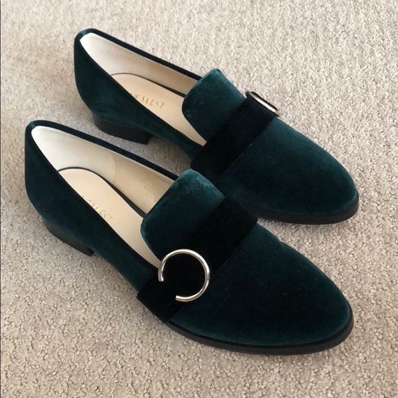 Green Velvet Beige Buckle Women's HUFF Loafer Flat - Picture 1 of 7